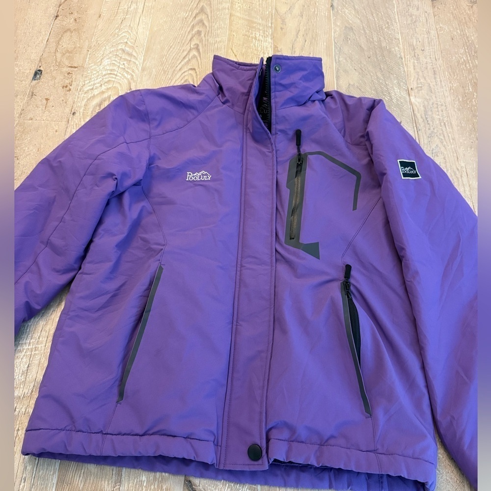 Pooluly Jacket Waterproof Purple Full Zip Ski Parka Small